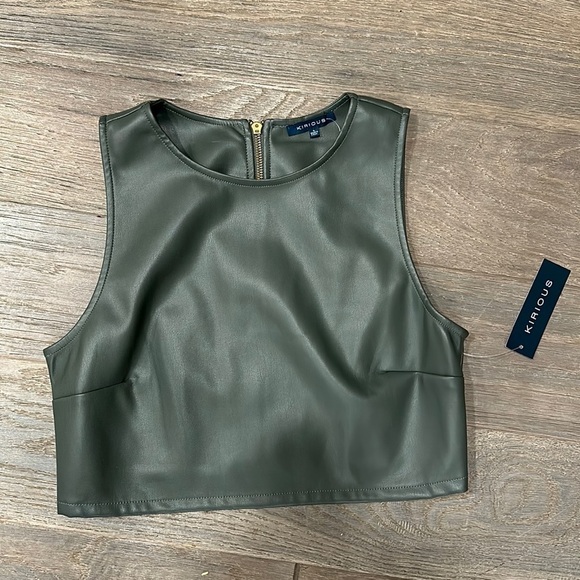 LAST CHANCE Dark Olive Vegan Leather Crop LAST CHANCE - Picture 2 of 5